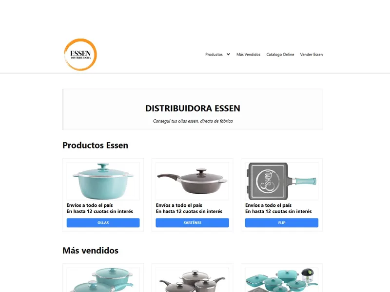 Captura de pantalla del sitio web de Distribuidora Essen